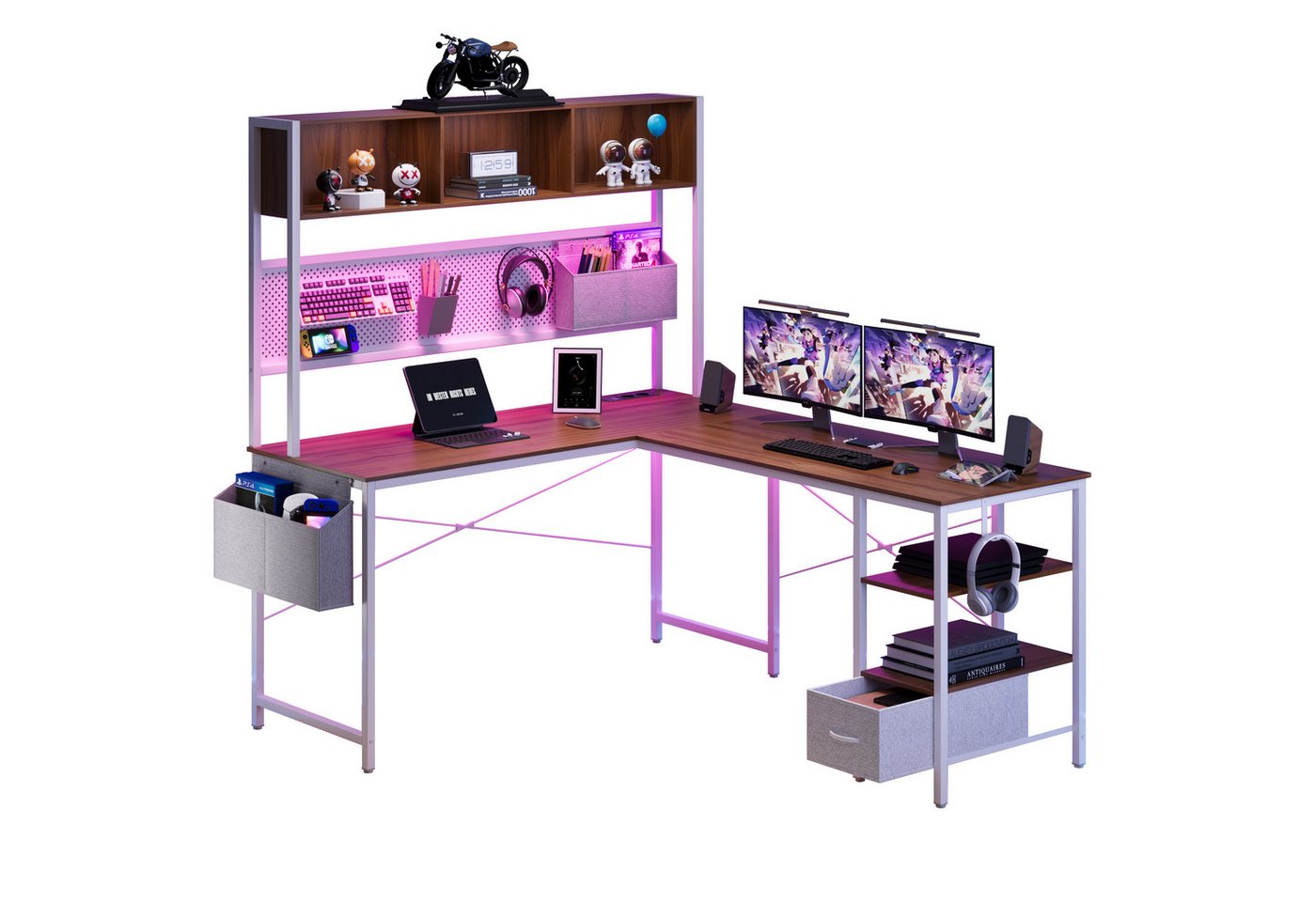 Dowinx Eckschreibtisch L-förmige Schreibtisch, LED Gaming Tisch mit Stecktafel und Stauraum, Computertisch,Büro-Eckschreibtisch,mit 2 USB-Anschlüssen Dowinx Eckschreibtisch L-förmige Schreibtisch, LED Gaming Tisch mit Stecktafel und Stauraum, Computertisch,Büro-Eckschreibtisch,mit 2 USB-Anschlüssen von Dowinx