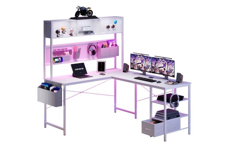 Dowinx Eckschreibtisch L-förmige Schreibtisch, LED Gaming Tisch mit Stecktafel und Stauraum, Computertisch,Büro-Eckschreibtisch,mit 2 USB-Anschlüssen von Dowinx