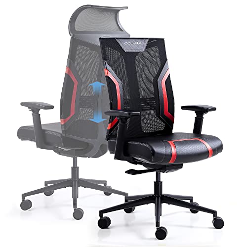 Dowinx Gaming Stuhl Bürostuhl mit 3D Armlehnen, Schreibtischstühle Ergonomischer Stuhl Wippfunktion Leder Drehstuhl, für das Büro Hause Schwarz Rot von Dowinx