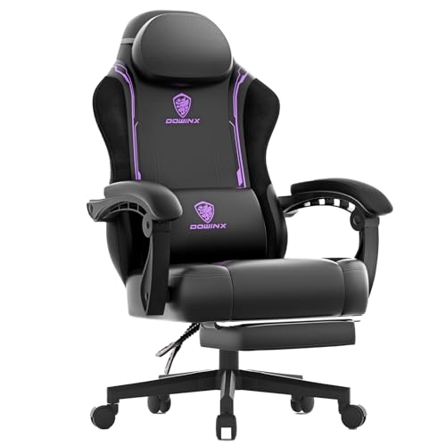 Dowinx Gaming Stuhl, Ergonomischer Gamer Sessel aus PU-Leder mit Lendenstütze, Massagefunktion und breiter Rückenlehne, Belastbar bis 150 kg, Lila von Dowinx