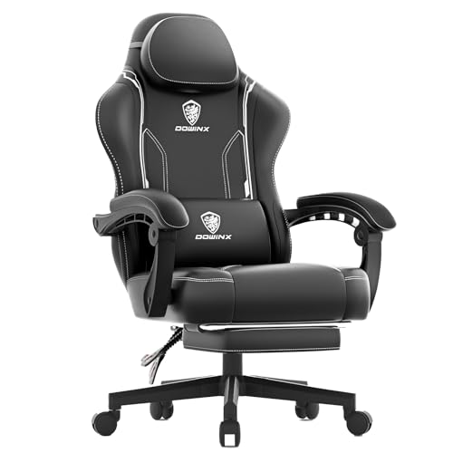 Dowinx Gaming Stuhl, Ergonomischer Gamer Sessel aus PU-Leder mit Lendenstütze, Massagefunktion und breiter Rückenlehne, Belastbar bis 150 kg, Schwarz Dowinx Gaming Stuhl, Ergonomischer Gamer Sessel aus PU-Leder mit Lendenstütze, Massagefunktion und breiter Rückenlehne, Belastbar bis 150 kg, Schwarz von Dowinx