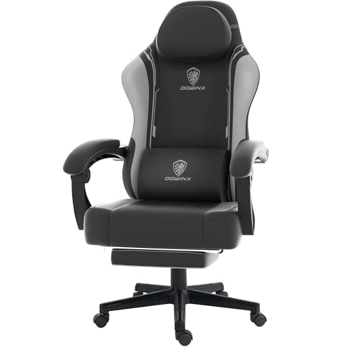 Dowinx Gaming Stuhl, Ergonomischer Gamer Stuhl aus PU-Leder mit Lendenwirbelstütze, PC-Stuhl mit verbreiterter Rückenlehne, Belastbar bis 150 kg, grau Dowinx Gaming Stuhl, Ergonomischer Gamer Stuhl aus PU-Leder mit Lendenwirbelstütze, PC-Stuhl mit verbreiterter Rückenlehne, Belastbar bis 150 kg, grau von Dowinx