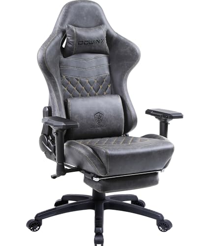 Dowinx Gaming Stuhl Ergonomischer Rennstil mit Massage Lendenwirbelstütze Bürosessel für Computer PU-Leder mit versenkbarer Fußstütze,4D Armlehnen von Dowinx