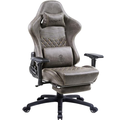Dowinx Gaming Stuhl Bürostuhl Ergonomischer PC-Stuhl mit 4D Armlehnen und Massage Lendenwirbelstütze, Racing Stil PU Leder Hohe Rückenlehne Verstellbarer Drehsessel mit Fußstütze (Braun) von Dowinx