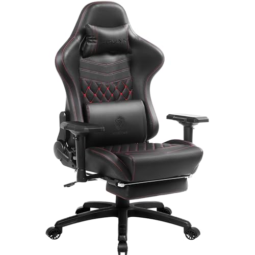 Dowinx Gaming Stuhl Bürostuhl Ergonomischer PC-Stuhl mit 4D Armlehnen und Massage Lendenwirbelstütze, Racing Stil PU Leder Hohe Rückenlehne Verstellbarer Drehsessel mit Fußstütze (Schwarz) von Dowinx