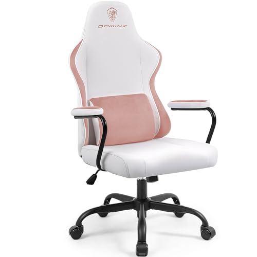 Dowinx Gaming Stuhl Bürostuhl Schreibtischstuhl Armlehnen Gaming Chair Bürostuhl Ergonomisch Design Computer Stuhl für Kinder Verstellbarer Chair Leise Räder Rosa von Dowinx