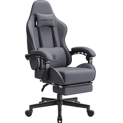 Dowinx Gaming Stuhl Bürostuhl Stoff Tasche Frühling Kissen, Massage Gamer Stuhl Stoff mit Kopfstütze, Ergonomische Bürostuhl mit Fußstütze (Grau) von Dowinx
