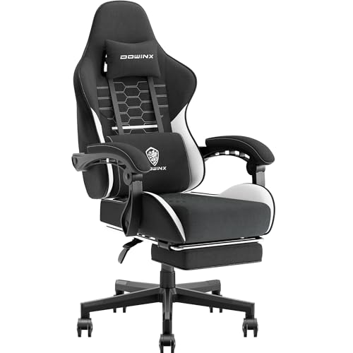 Dowinx Gaming Stuhl Bürostuhl Stoff Tasche Frühling Kissen, Massage Gamer Stuhl Stoff mit Kopfstütze, Ergonomische Bürostuhl mit Fußstütze (Schwarz und Weiß) von Dowinx