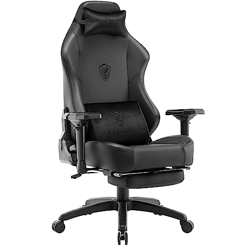 Dowinx Gaming Stuhl Bürostuhl mit 4D Armlehne, Game Chair PU Leder mit Wildleder Kopfstütze und Lendenwirbelstütze, Ergonomischer Computer Stuhl mit Fußstütze 400kg, Schwarz von Dowinx