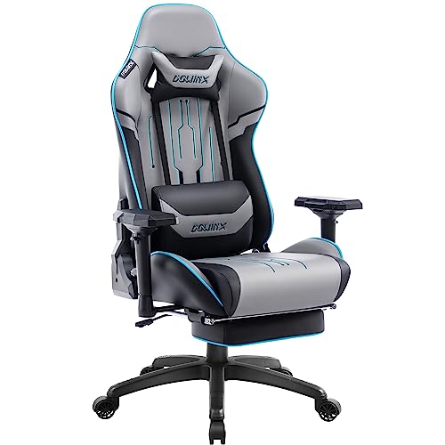 Dowinx Gaming Stuhl - Bürostuhl mit Hoher Belastbarkeit- PU Leder Gamer Stuhl mit 4D Armlehnen und Fußstütze - Ergonomischer Gaming Chair- als Gaming-Sessel Geeignet - 150 kg(Grau) von Dowinx