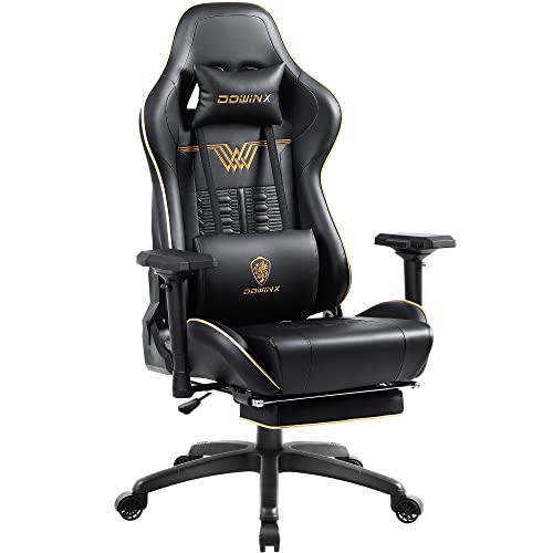 Dowinx Gaming Stuhl - Bürostuhl mit Hoher Belastbarkeit- PU Leder Gamer Stuhl mit 4D Armlehnen und Fußstütze - Ergonomischer Gaming Chair - als Gaming-Sessel Geeignet - 150 kg(Schwarz) von Dowinx