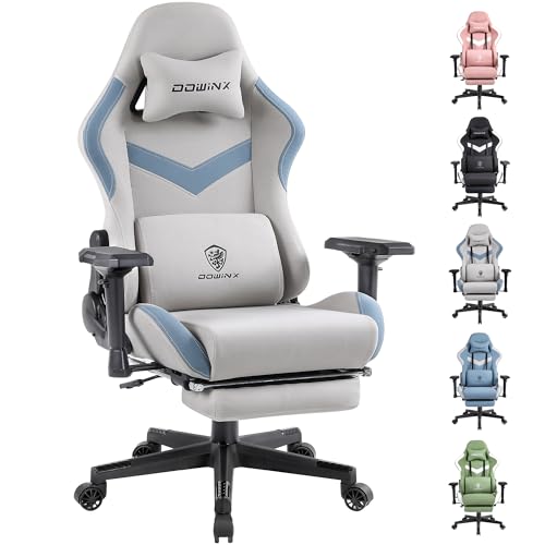 Dowinx Bürostuhl Stoff, Ergonomischer Gaming-Stuhl, Gaming Sessel mit Fußstütze, Kopfstütze, Massage-Lendenkissen, Drehstuhl (Graublau) von Dowinx