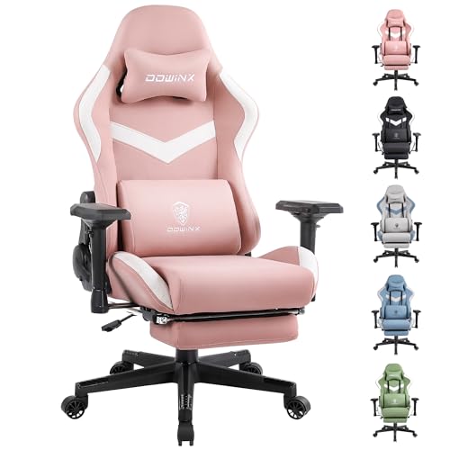 Dowinx Bürostuhl Gaming Stuhl Stoff, Ergonomischer Gaming-Stuhl, Massage Gaming Sessel mit Fußstütze, Kopfstütze, Massage-Lendenkissen, Gaming-Stuhl, Drehstuhl (Hellrosa) von Dowinx