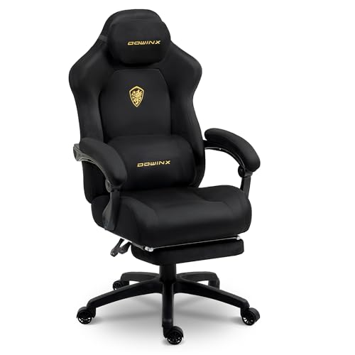Dowinx Gaming Stuhl Ergonomisch mit Massage-Lendenkissen, Höhenverstellbare Kopfstütze, Verdicktes Sitzpolster, Ausziehbare Fußstütze, Verstellbare Armlehnen, Mikrofaser-Velours, 160° Neigbar, Schwarz Dowinx Gaming Stuhl Ergonomisch mit Massage-Lendenkissen, Höhenverstellbare Kopfstütze, Verdicktes Sitzpolster, Ausziehbare Fußstütze, Verstellbare Armlehnen, Mikrofaser-Velours, 160° Neigbar, Schwarz von Dowinx