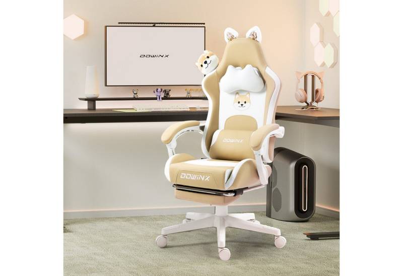Dowinx Gaming-Stuhl Ergonomischer Computerstuhl mit Hoher Rückenlehne, Lendenwirbelstütze, PU-Leder, Fußstütze von Dowinx