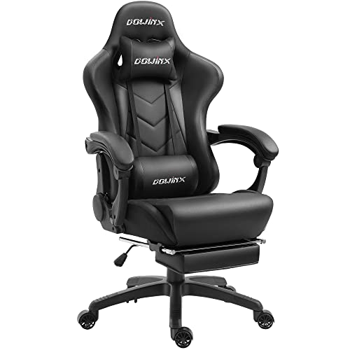 Dowinx Gaming Stuhl Ergonomischer Gamer Stuhl mit Lendenwirbelstütze, PC Bürostuhl Rückenlehne Verstellbarer Drehsessel mit Fußstütze (Schwarz) von Dowinx