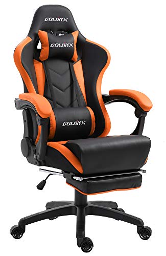 Dowinx Gaming Stuhl Ergonomischer Gamer Stuhl mit Lendenwirbelstütze, PC Bürostuhl Rückenlehne Verstellbarer Drehsessel mit Fußstütze (Schwarz&Orange von Dowinx