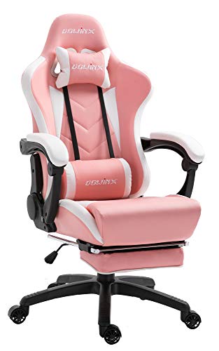 Dowinx Gaming Stuhl Ergonomischer Gamer Stuhl mit Lendenwirbelstütze, PC Bürostuhl Rückenlehne Verstellbarer Drehsessel mit Fußstütze (Rosa) von Dowinx