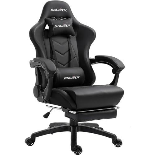 Dowinx Gaming Stuhl Ergonomischer Gamer Stuhl mit Lendenwirbelstütze, PC Bürostuhl Rückenlehne Verstellbarer Drehsessel mit Fußstütze (Schwarz) von Dowinx