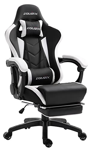 Dowinx Gaming Stuhl Ergonomischer Gamer Stuhl mit Massage Lendenwirbelstütze, PC Bürostuhl Rückenlehne Verstellbarer Drehsessel mit Fußstütze (Schwarz&Weiß von Dowinx