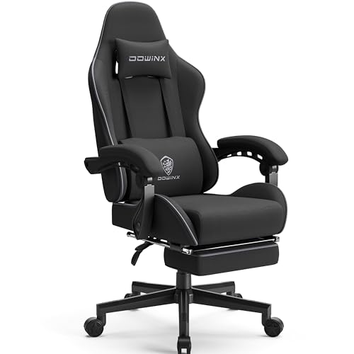 Dowinx Gaming Stuhl Ergonomischer Gamer Stuhl mit Massage Lendenwirbelstütze, Verstellbarer Drehsessel mit Fußstütze (Schwarz) von Dowinx