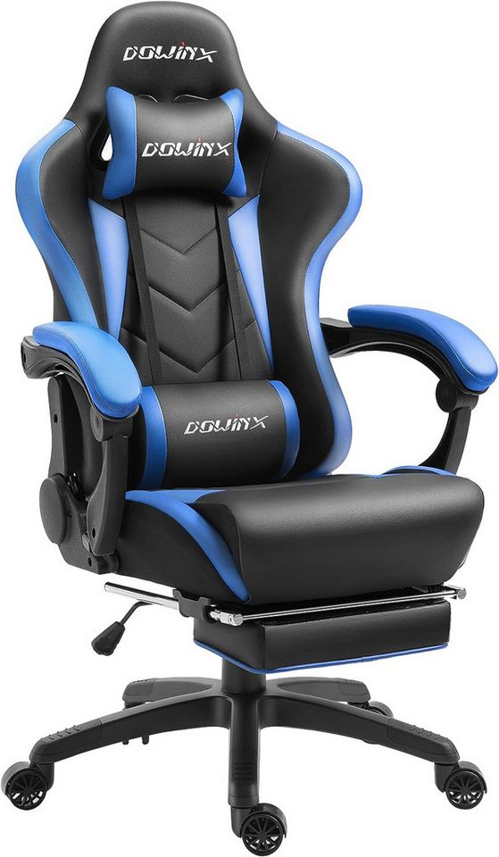 Dowinx Gaming-Stuhl Ergonomisches Design mit Lendenwirbelstütze und Fußstütze, Computer Bürostuhl Rückenlehne verstellbar Drehstuhl, Blau von Dowinx