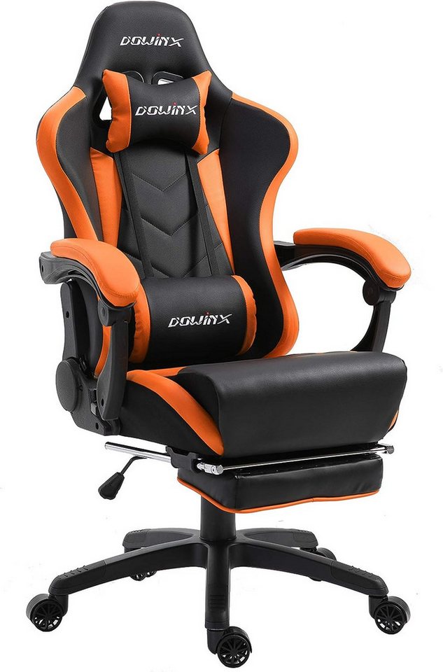 Dowinx Gaming-Stuhl Ergonomisches Design mit Lendenwirbelstütze und Fußstütze, Computer Bürostuhl Rückenlehne verstellbar Drehstuhl, Orange von Dowinx