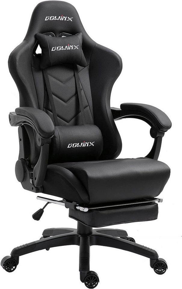 Dowinx Gaming-Stuhl Ergonomisches Design mit Lendenwirbelstütze und Fußstütze, Computer Bürostuhl Rückenlehne verstellbar Drehstuhl, Schwarz von Dowinx