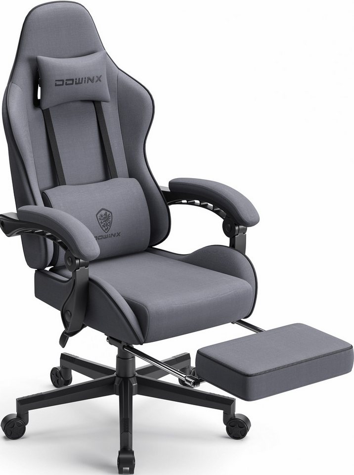 Dowinx Gaming-Stuhl Ergonomisches Design mit Massage-Lendenwirbelstütze, verstellbarer Drehstuhl mit Fußstütze, Grau von Dowinx