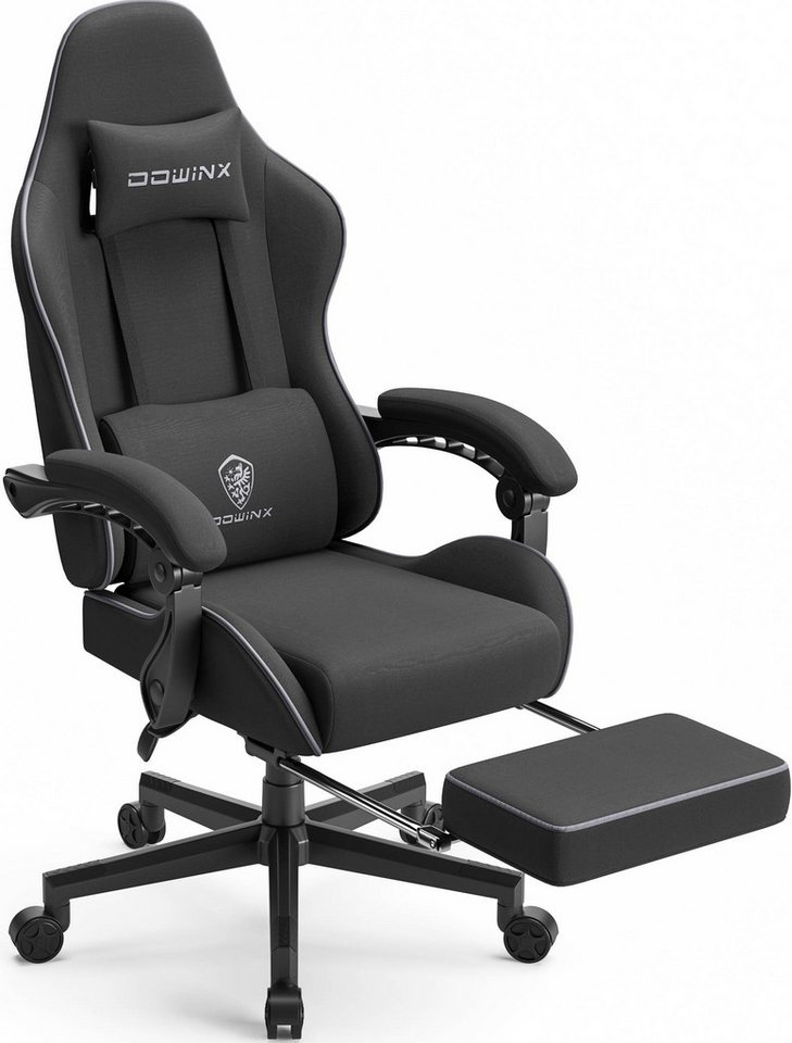 Dowinx Gaming-Stuhl Ergonomisches Design mit Massage-Lendenwirbelstütze, verstellbarer Drehstuhl mit Fußstütze, schwarz von Dowinx