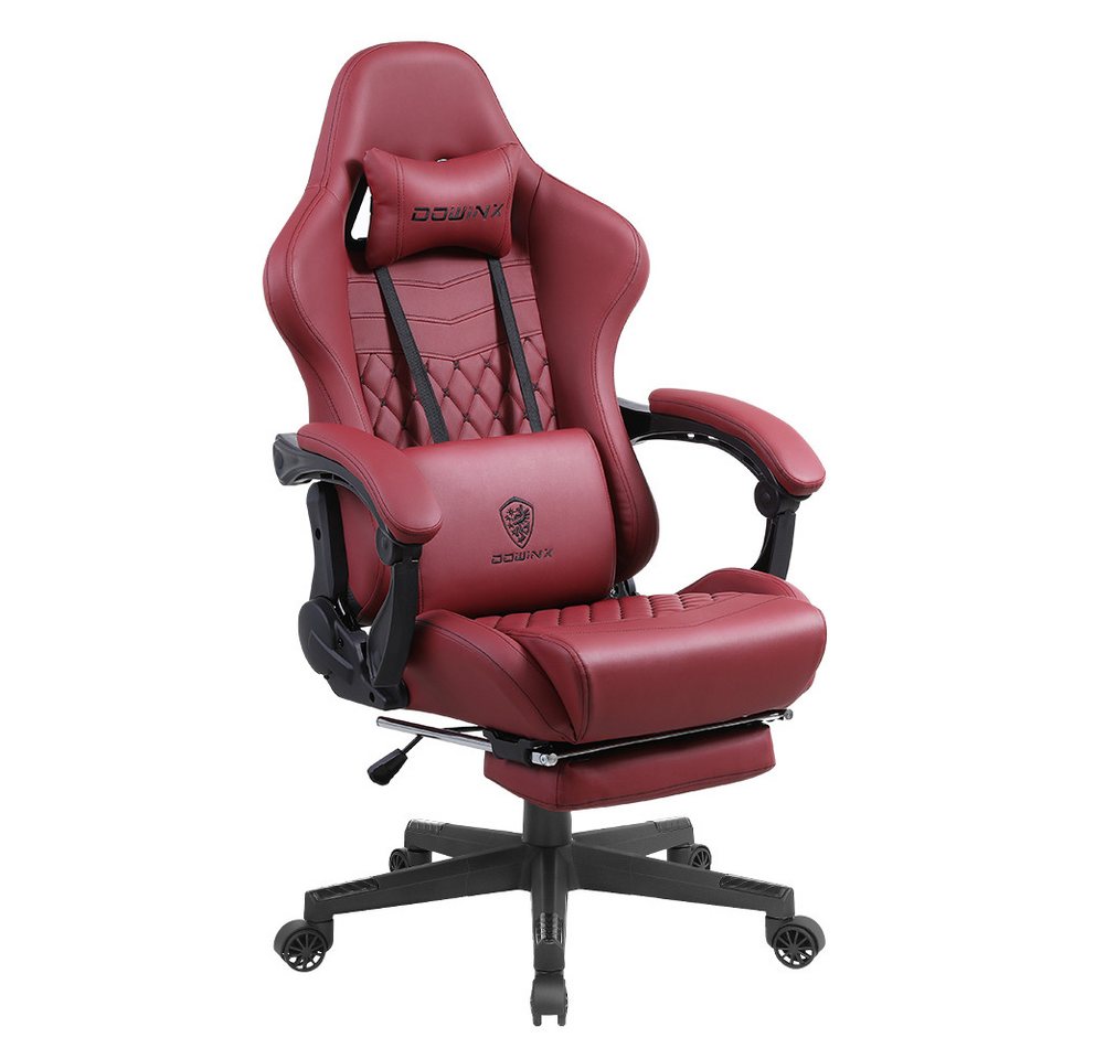 Dowinx Gaming-Stuhl Ergonomisches Design mit Massage Lendenwirbelstütze und Fußstütze, Rennsport-Stil PU-Leder hohen Rücken verstellbare Drehstuhl, Rot von Dowinx
