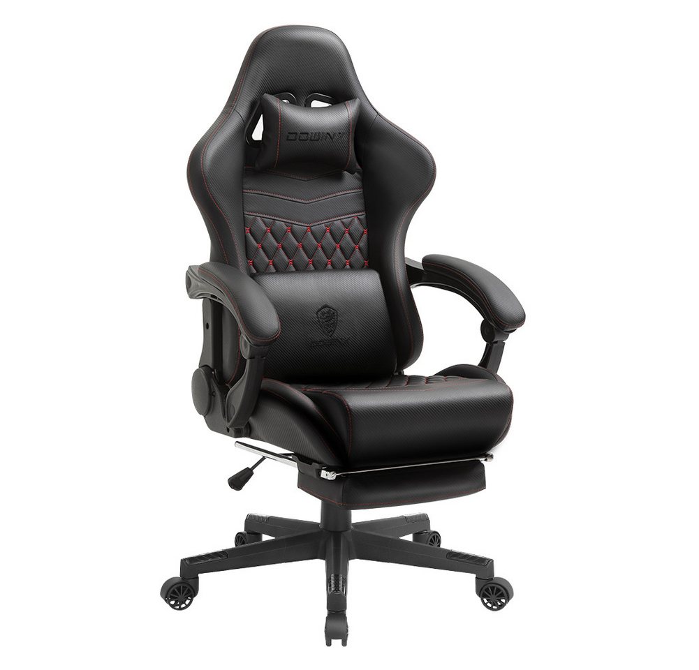 Dowinx Gaming-Stuhl Ergonomisches Design mit Massage Lendenwirbelstütze und Fußstütze, Rennsport-Stil PU-Leder hohen Rücken verstellbare Drehstuhl, Schwarz von Dowinx