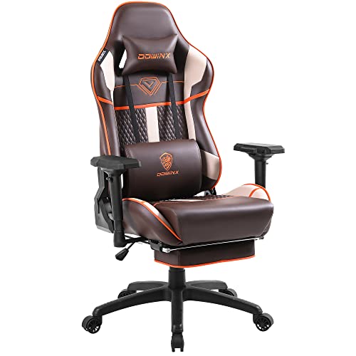 Dowinx Gaming Stuhl - Bürostuhl mit Hoher Belastbarkeit- PU Leder Gamer Stuhl mit 4D Armlehnen und Fußstütze - Ergonomischer Gaming Chair - als Gaming-Sessel Geeignet - 150 kg(Braun) von Dowinx
