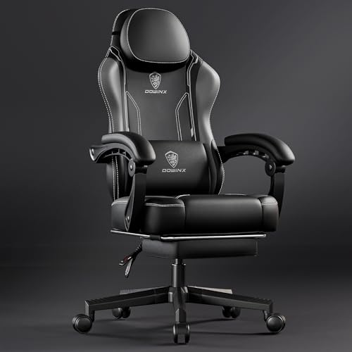 Dowinx Gaming Stuhl Racing Gamer Stuhl, Ergonomischer Gaming Sessel mit Lendenwirbelstütze, Bürostuhl PU Leder PC-Stuhl Verbreiterte Rückenlehne 150KG, Grey von Dowinx