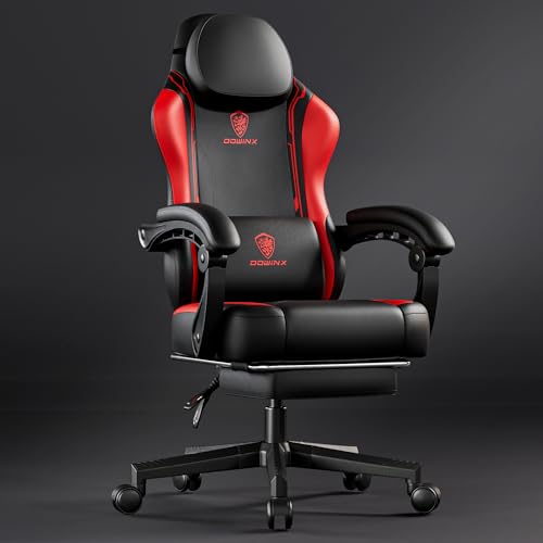 Dowinx Gaming Stuhl Racing Gamer Stuhl, Ergonomischer Gaming Sessel mit Lendenwirbelstütze, Bürostuhl PU Leder PC-Stuhl Verbreiterte Rückenlehne 150KG, rot von Dowinx