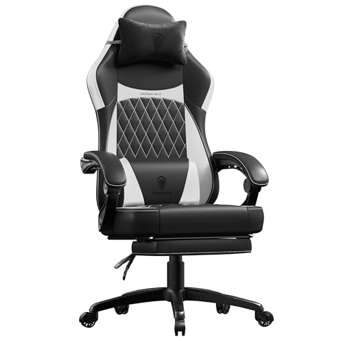 Dowinx Gaming Stuhl Racing Gamer Stuhl, Ergonomischer Gaming Sessel mit Lendenwirbelstütze, Gaming Chair PU Leder 150KG, Schwarz Weiß von Dowinx
