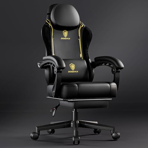 Dowinx Gaming Stuhl, Bürostuhl Gamer Stuhl, Ergonomischer Gamer Sessel mit Fußstütze, Massage Gaming Chair PU Leder PC-Stuhl Verbreiterte Rückenlehne 150KG,Gelb von Dowinx