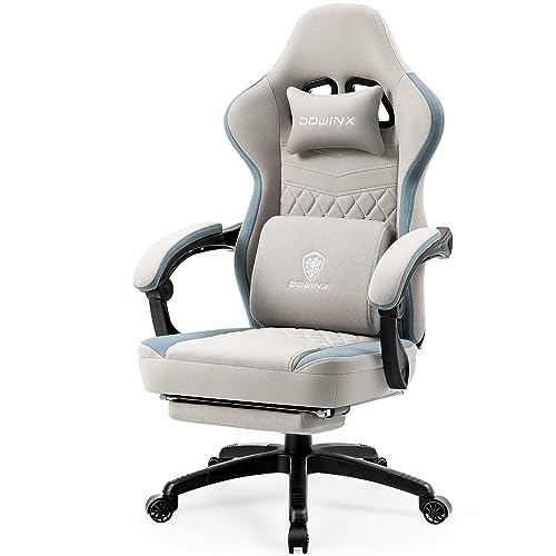Dowinx Gaming Stuhl Stoff Bürostuhl mit Taschenfederkissen, Massage Gamer Stuhl mit Kopfstütze, Ergonomische Racing Gaming Sessel mit Fußstütze (Grau) von Dowinx