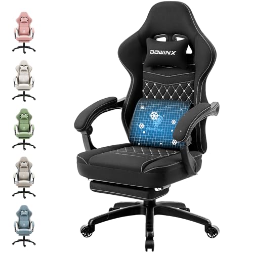 Dowinx Gaming Stuhl Stoff Bürostuhl mit Taschenfederkissen, Massage Gamer Stuhl mit Kopfstütze, Ergonomische Racing Gaming Sessel mit Fußstütze (Schwarz) von Dowinx