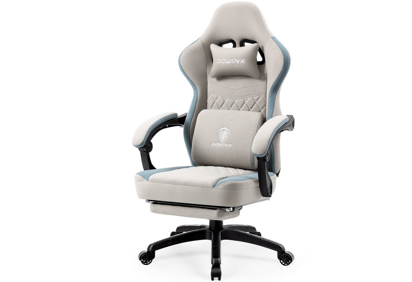 Dowinx Gaming-Stuhl Stoff-Massage-Gaming-Stuhl mit Fußstütze, ergonomisches Design, Gamer-Stuhl, maximale Belastbarkeit 160kg, Grau von Dowinx