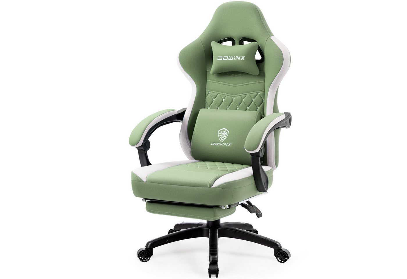 Dowinx Gaming-Stuhl Stoff-Massage-Gaming-Stuhl mit Fußstütze, ergonomisches Design, Gamer-Stuhl, maximale Belastbarkeit 160kg, Grün von Dowinx