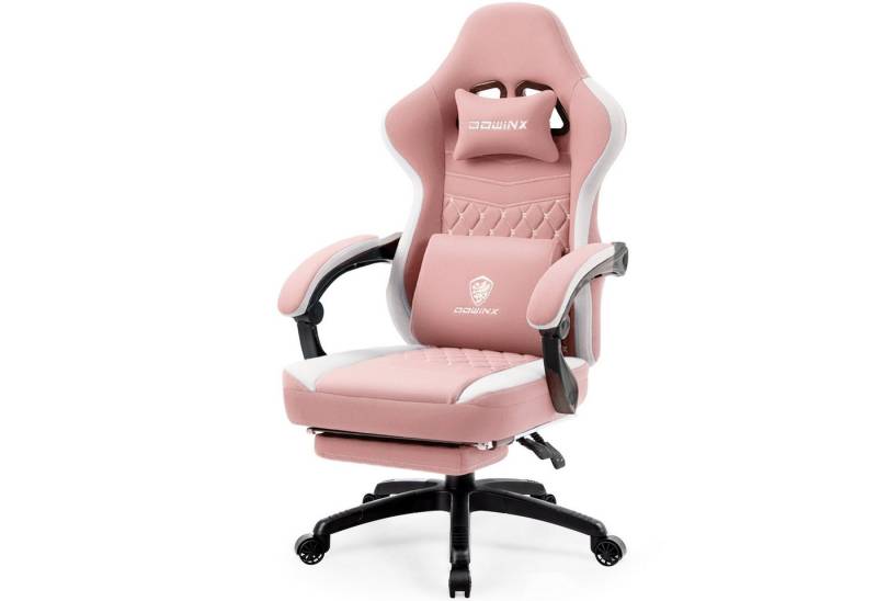 Dowinx Gaming-Stuhl Stoff-Massage-Gaming-Stuhl mit Fußstütze, ergonomisches Design, Gamer-Stuhl, maximale Belastbarkeit 160kg, Rosa von Dowinx