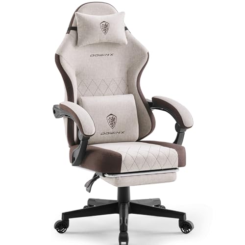 Dowinx Gaming Stuhl Stoff mit Frühling Kissen, Massage Lendenwirbelstütze Bürostuhl mit Fußstütze für Erwachsene, Ergonomischer Gaming Sessel Groß und Hoch für Office Gaming 135KG, Braun von Dowinx