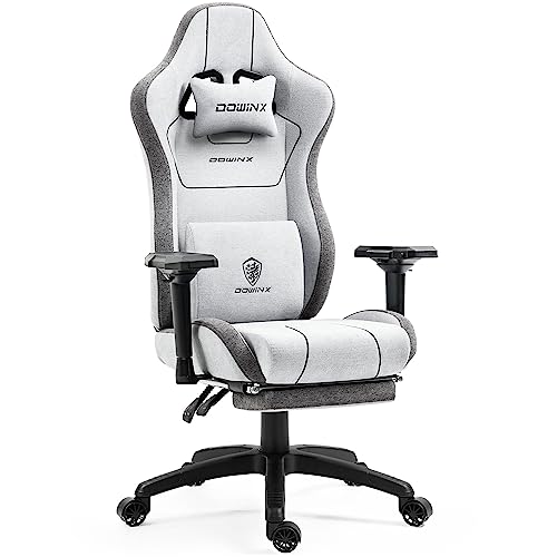 Dowinx Gaming Stuhl Stoff mit Taschenfederkissen, 4D-Armlehnen Ergonomischer Gaming Sessel mit Massagefunktion, PC Bürostuhl Groß und Hoch mit fußstützen XXL, Grau von Dowinx