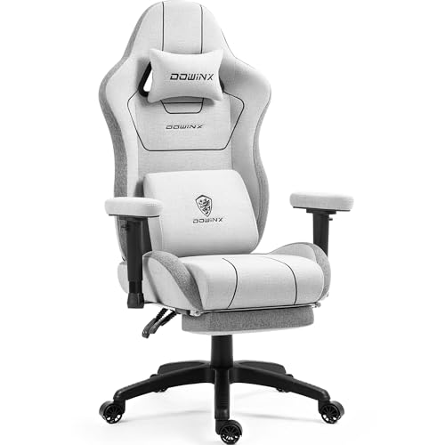 Dowinx Gaming Stuhl Stoff mit Taschenfederkissen, Ergonomischer Gaming Sessel mit Massagefunktion, PC Bürostuhl Groß und Hoch mit Fußstützen XXL, Grau von Dowinx