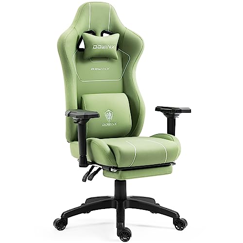 Dowinx Gaming Stuhl Stoff mit Taschenfederkissen, Ergonomischer Gaming Sessel mit Massagefunktion, PC Bürostuhl Groß und Hoch mit Fußstützen XXL, Grün von Dowinx