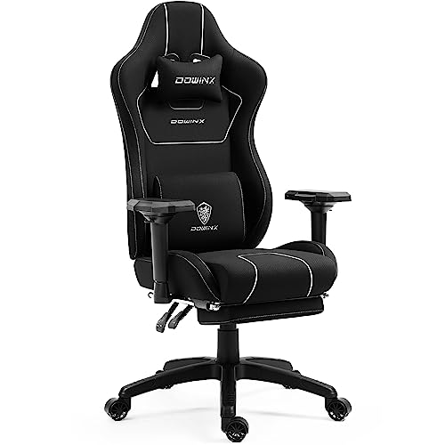 Dowinx Gaming Stuhl Stoff mit Taschenfederkissen, Ergonomischer Gaming Sessel mit Massagefunktion, PC Bürostuhl Groß und Hoch mit Fußstützen XXL, Schwarz von Dowinx