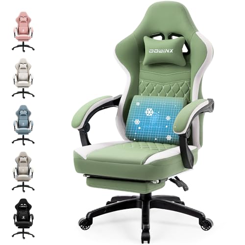 Dowinx Gaming Stuhl Stoff mit Taschenfederkissen, Massage Gaming Sessel mit Fußstütze, Ergonomischer PC Stuhl Gamer Stuhl Bürostuhl 150 kg belastbarkeit, Grün von Dowinx