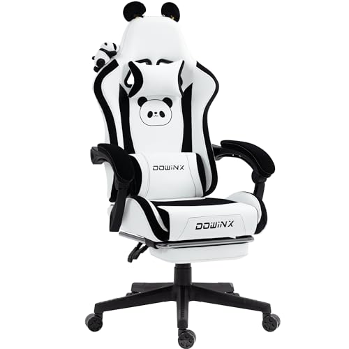 Dowinx Gaming Stuhl - Süße Panda Edition - Ergonomischer Computerstuhl mit Hoher Rückenlehne und Lendenwirbelstütze, PU-Leder, Fußstütze, Panda von Dowinx