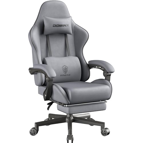 Dowinx Gaming Stuhl Tasche Frühling Kissen, Atmungsaktiver Bürostuhl aus Hochwertigem Stoff, Ergonomischer PC-Stuhl mit Kopfstütze, Drehbarer Schreibtischstuhl mit Fußstütze (Grau) von Dowinx